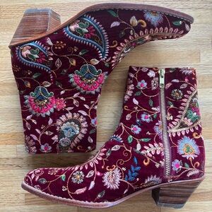 Custom MOMO New York Red Velvet Embroidered Boots